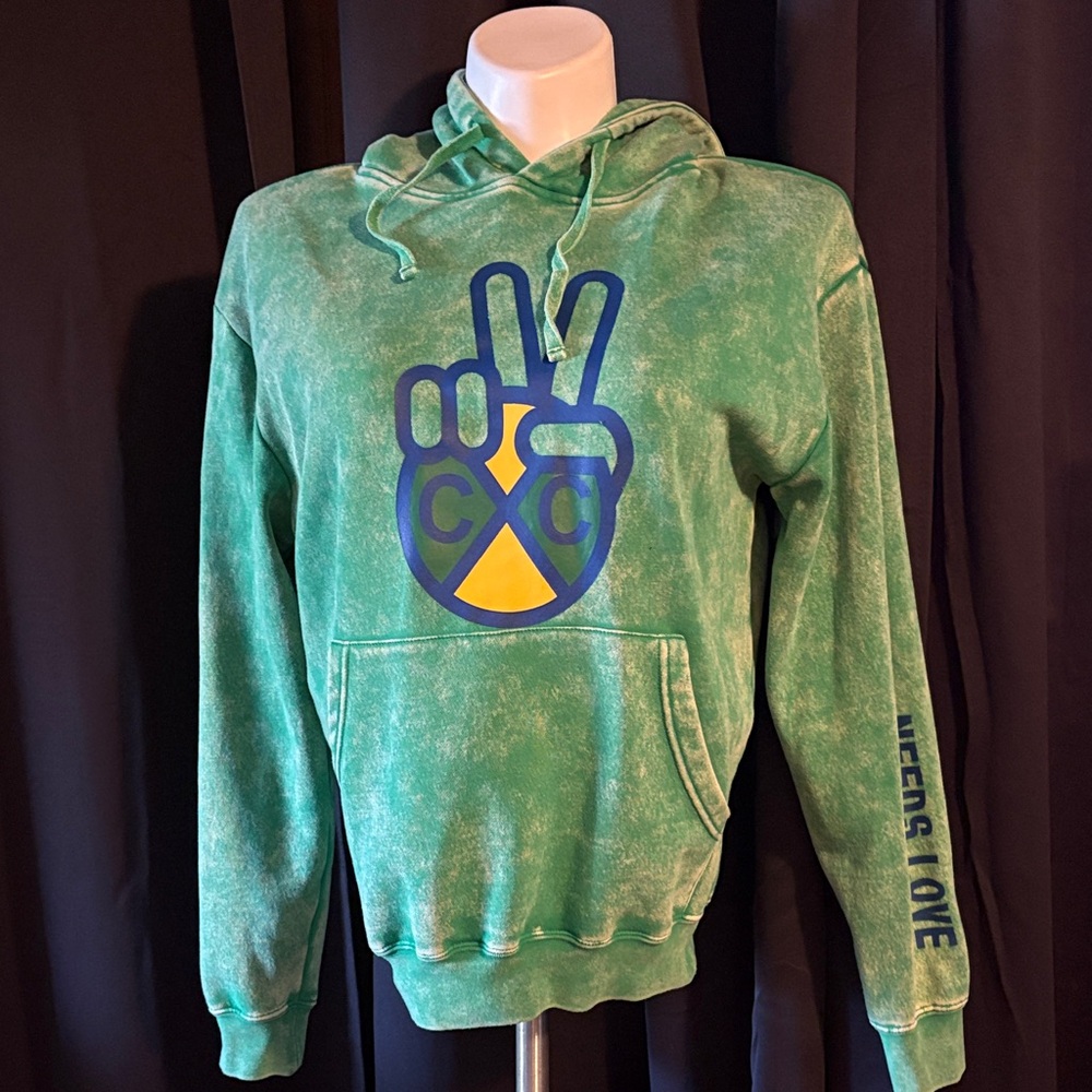 Green Graphic Hoodie with Peace Hand Logo